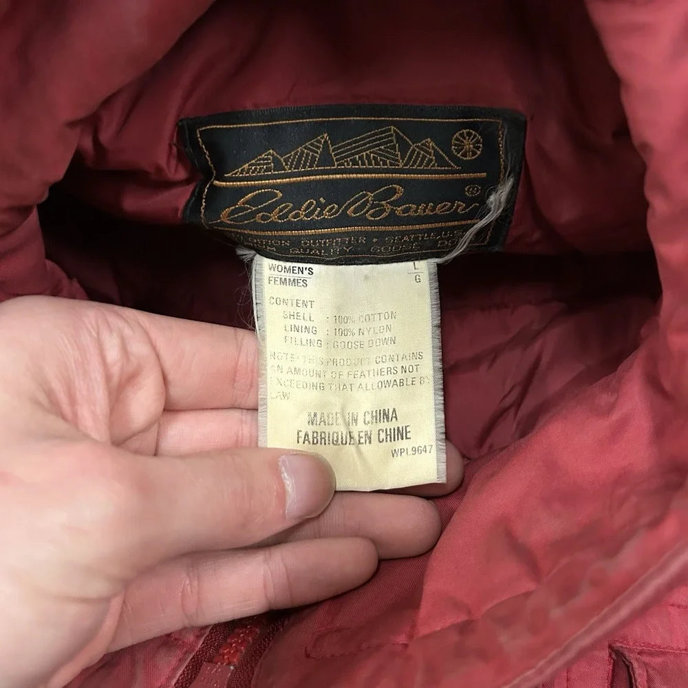 Vintage Eddie Bauer Goose Down Puffer Jacket Women's Large‎ Red Full Zip